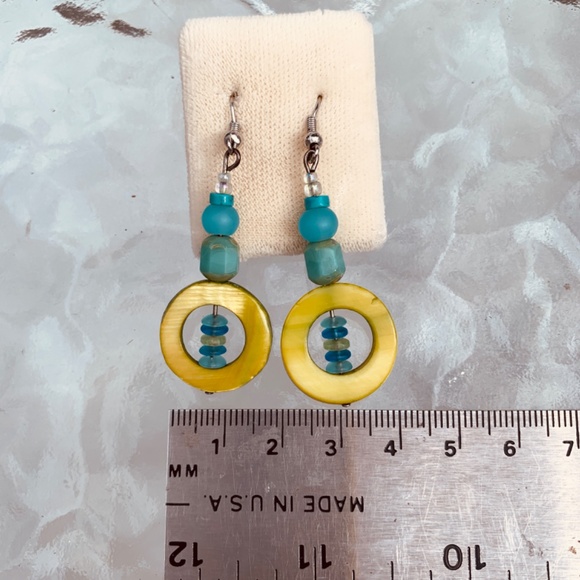 Earrings Genuine Turquoise & Mother of Pearl Drop High Quality! - Picture 3 of 4